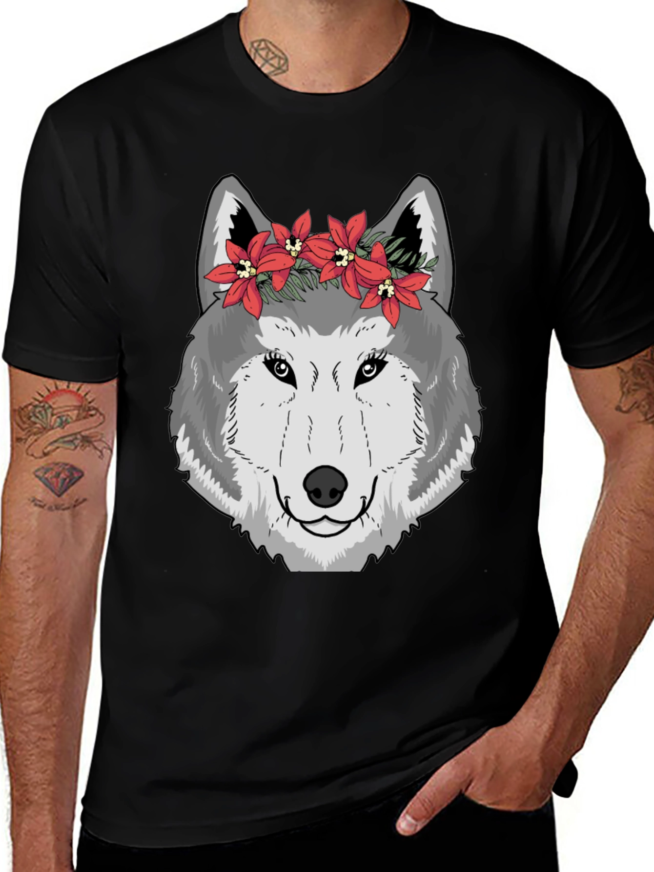 Variant 16 of Wolf Flower Crown Graphic T-Shirt