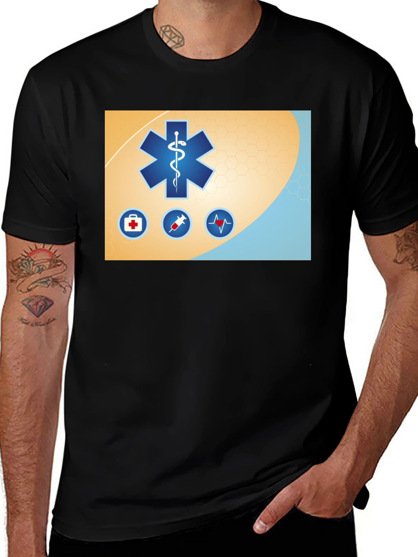 Medical Star T-Shirt - Black Cotton Graphic Tee