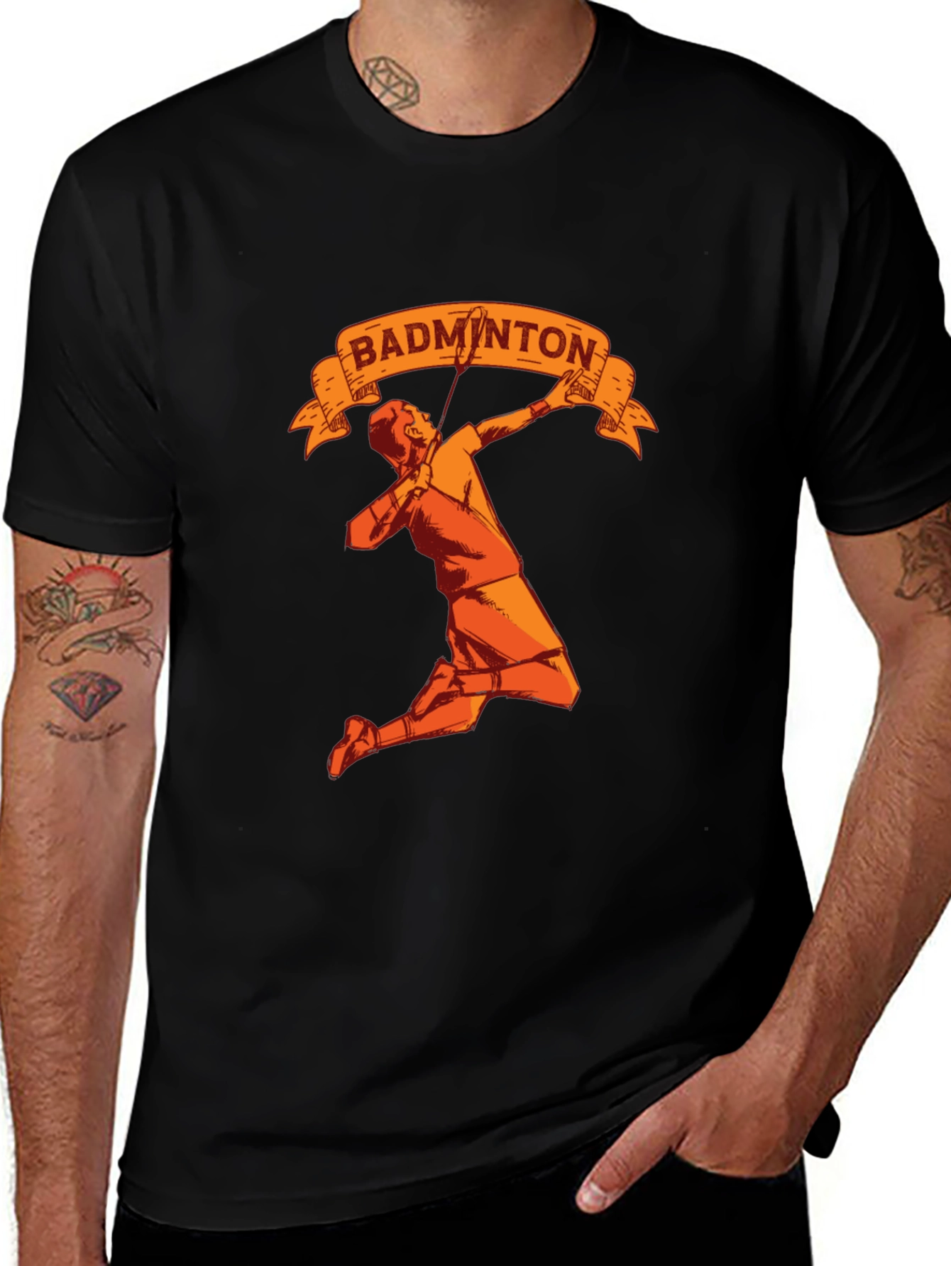 Variant 22 of Badminton Player Graphic Tee - Sporty Black T-Shirt