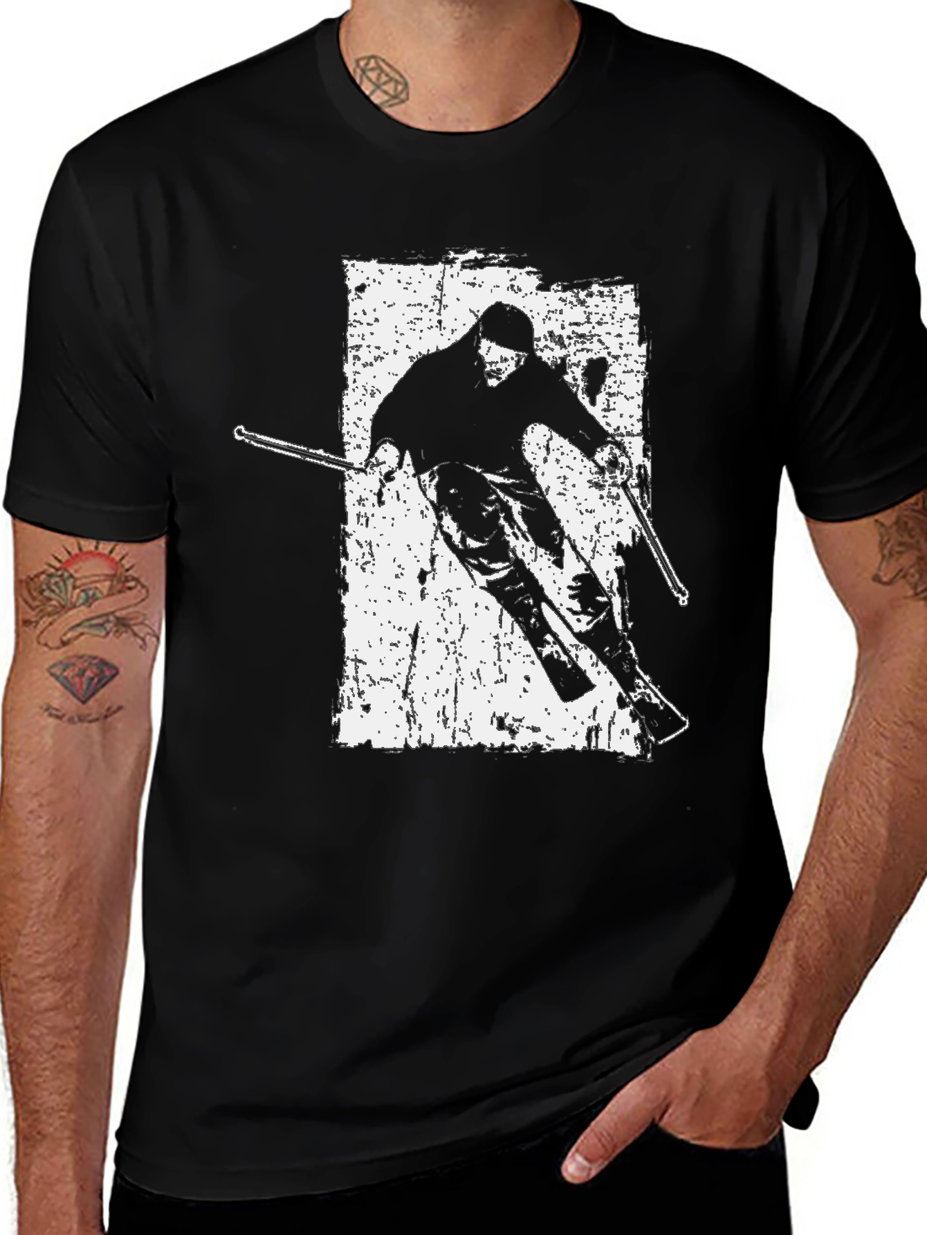 Variant 7 of Vintage Skier Graphic Tee - Black Cotton T-Shirt