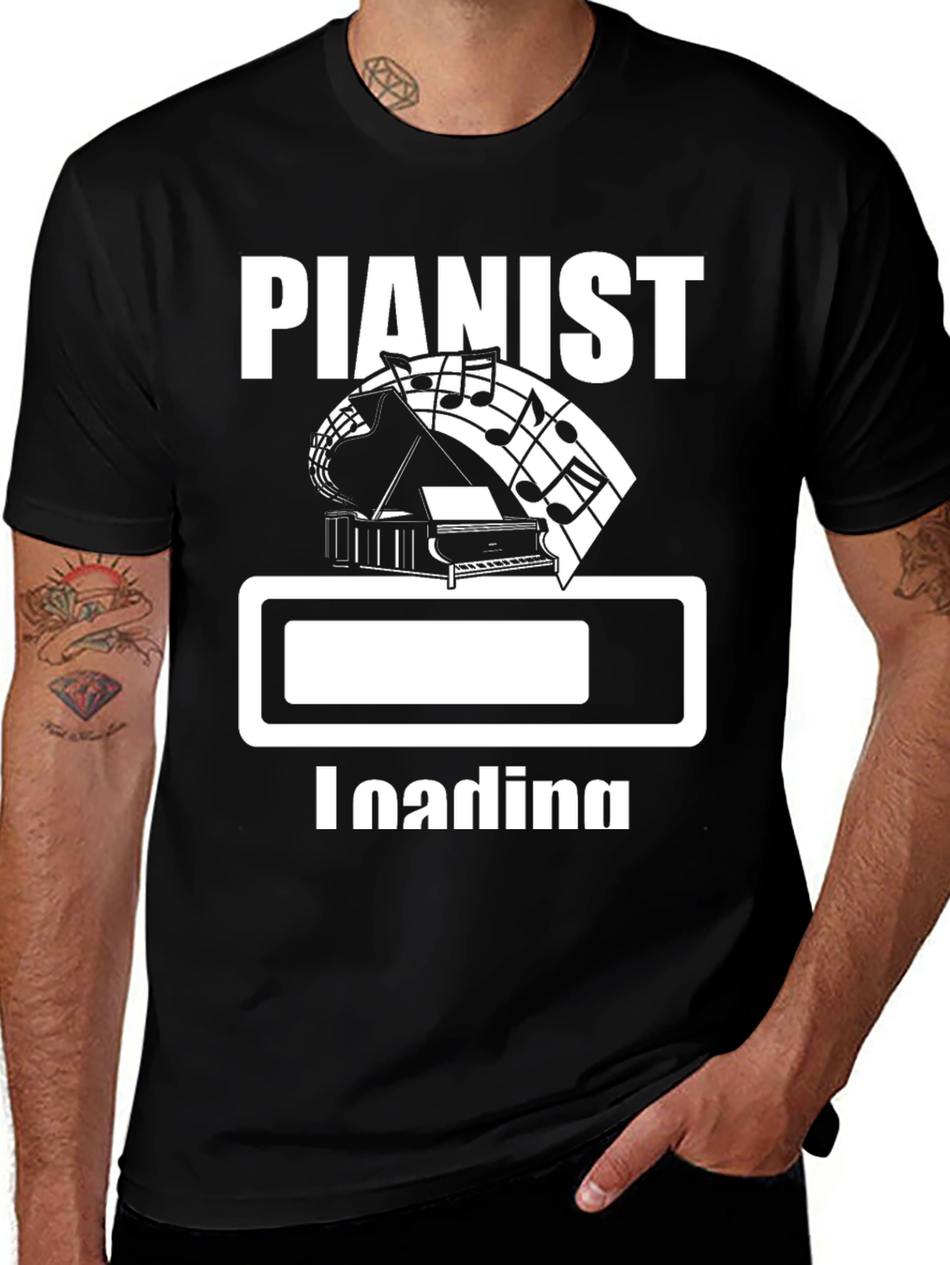 Variant 18 of Pianist Loading Black Graphic Tee Shirt
