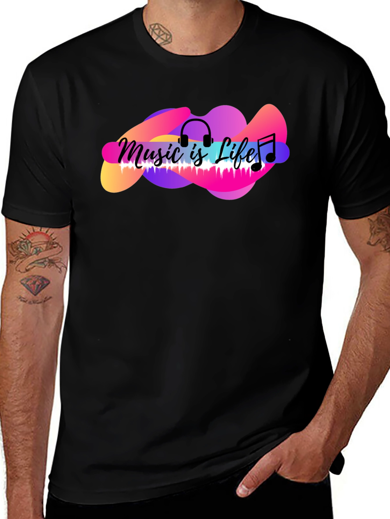 Variant 21 of Music is Life Graphic Tee - Black Unisex T-Shirt