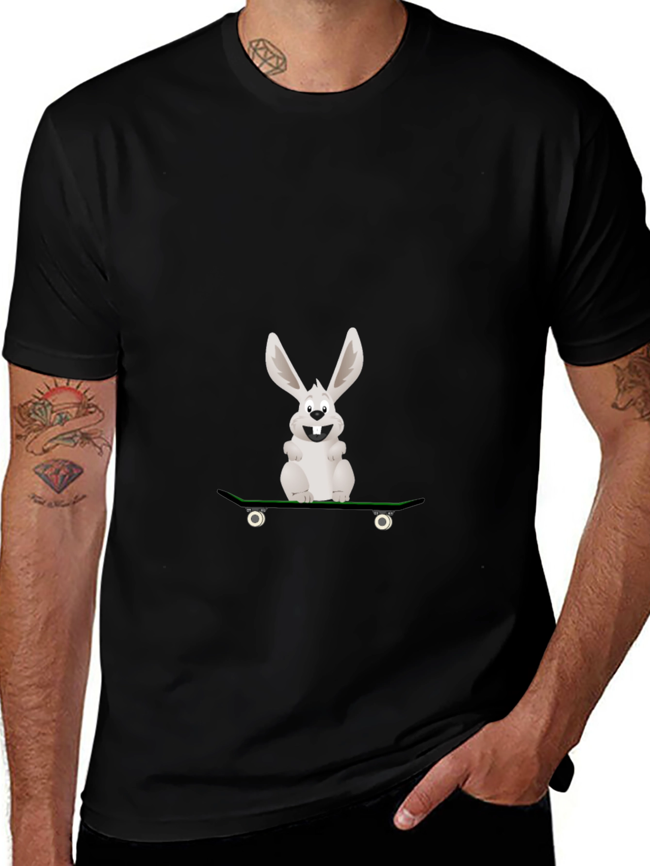 Variant 17 of Rabbit Skateboarder Graphic Tee - Black Cotton Casual