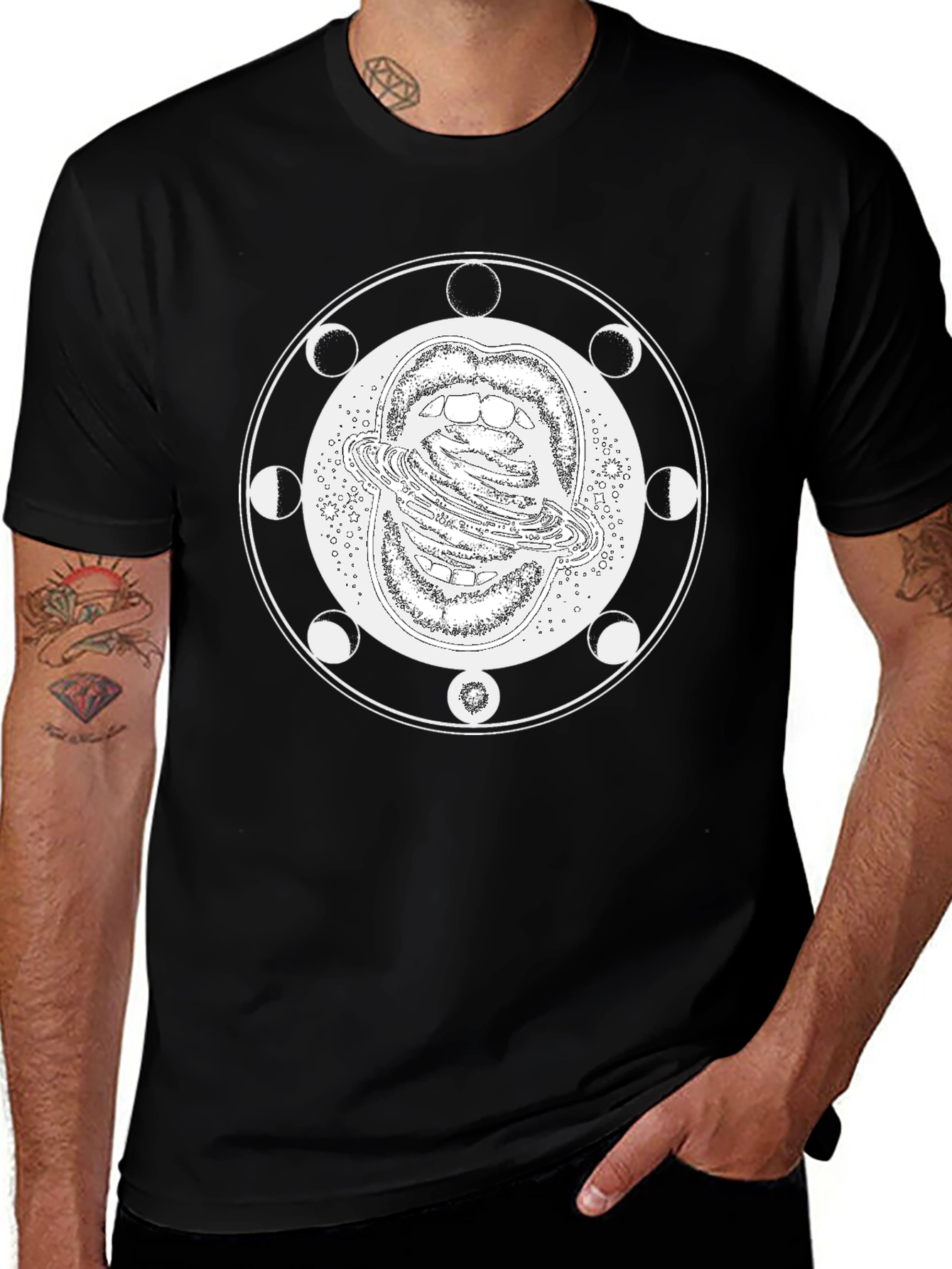 Variant 22 of Planetary Mouth Graphic Tee - Black Cotton T-Shirt