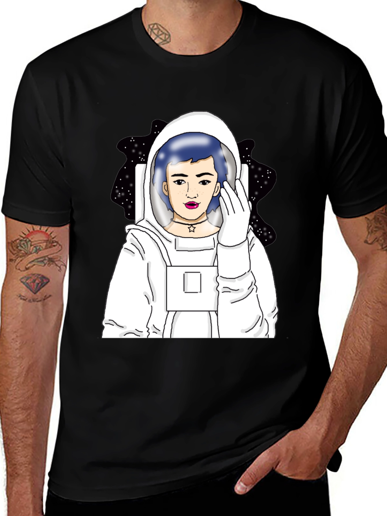 Variant 25 of Astronaut Girl Black T-Shirt