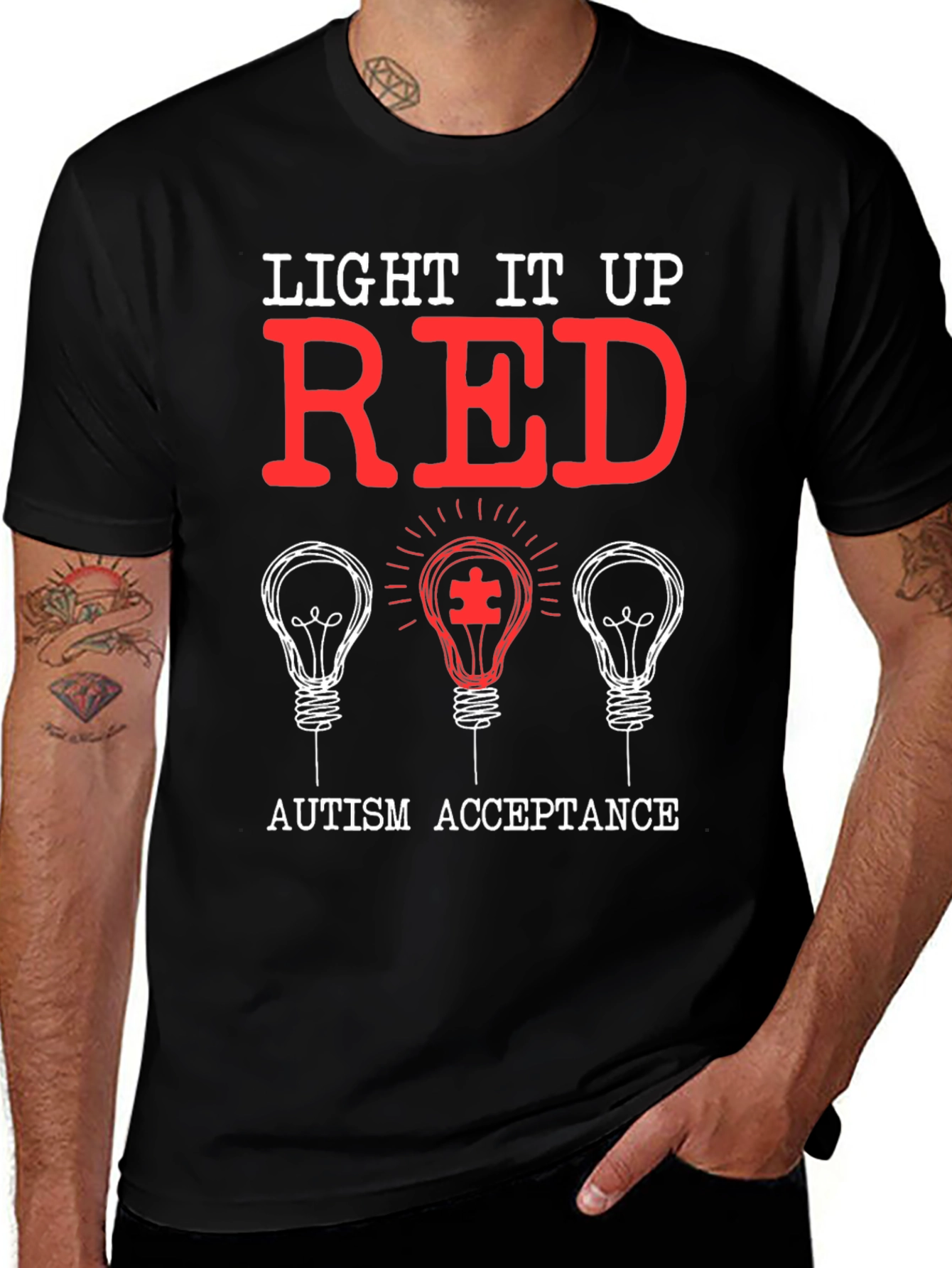 Autism Acceptance Light It Up Red Graphic T-Shirt
