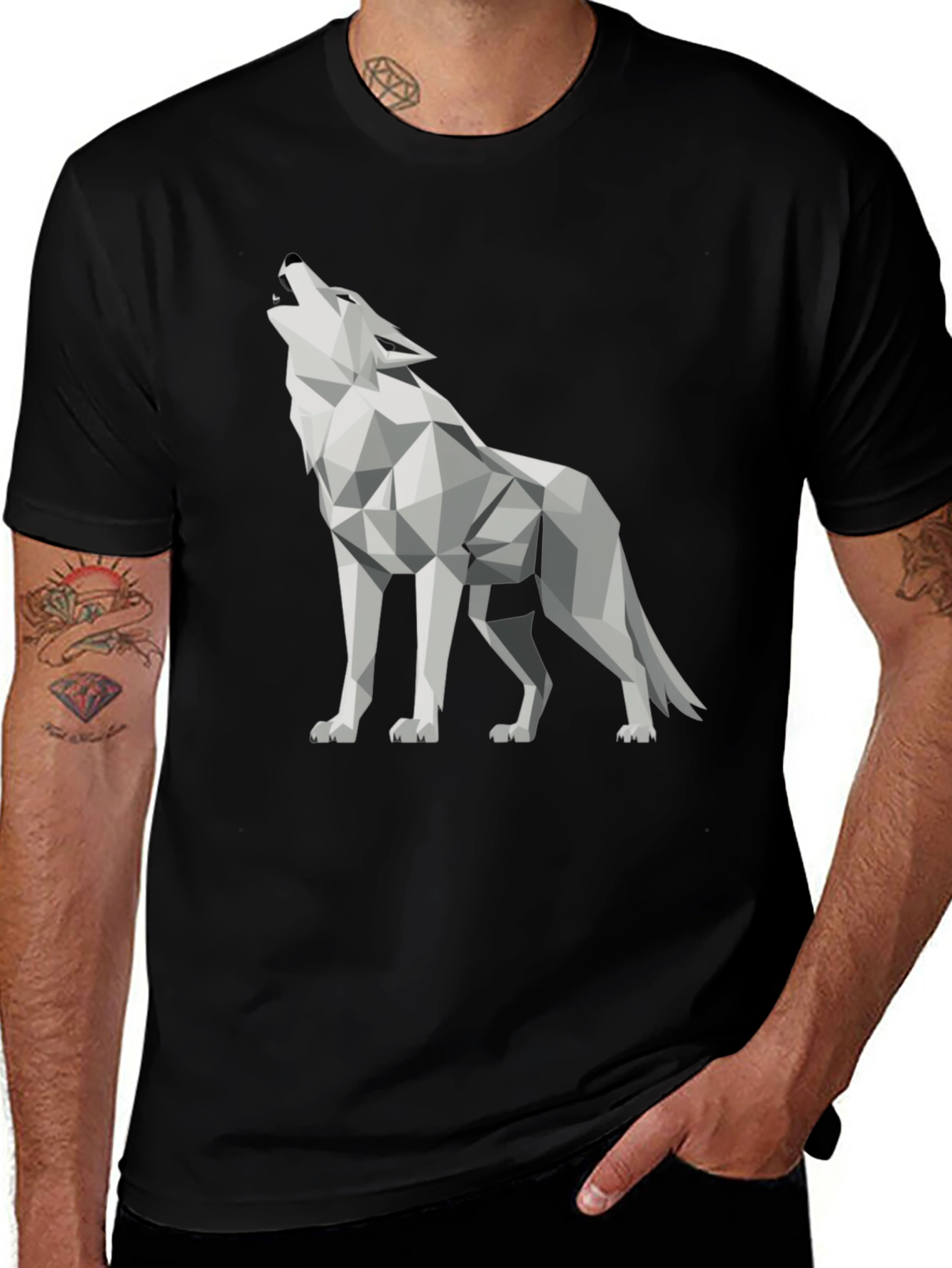 Variant 10 of Geometric Wolf Graphic T-Shirt - Black