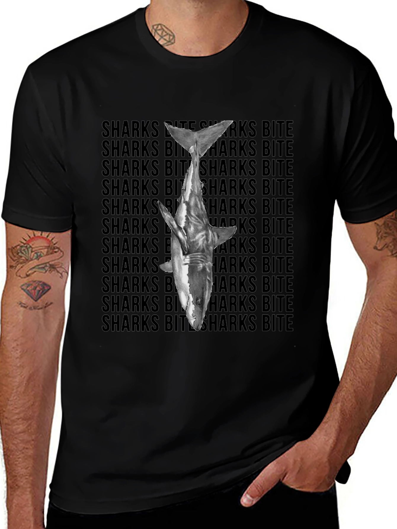 Variant 10 of Shark Bite Graphic Tee - Black Cotton T-Shirt
