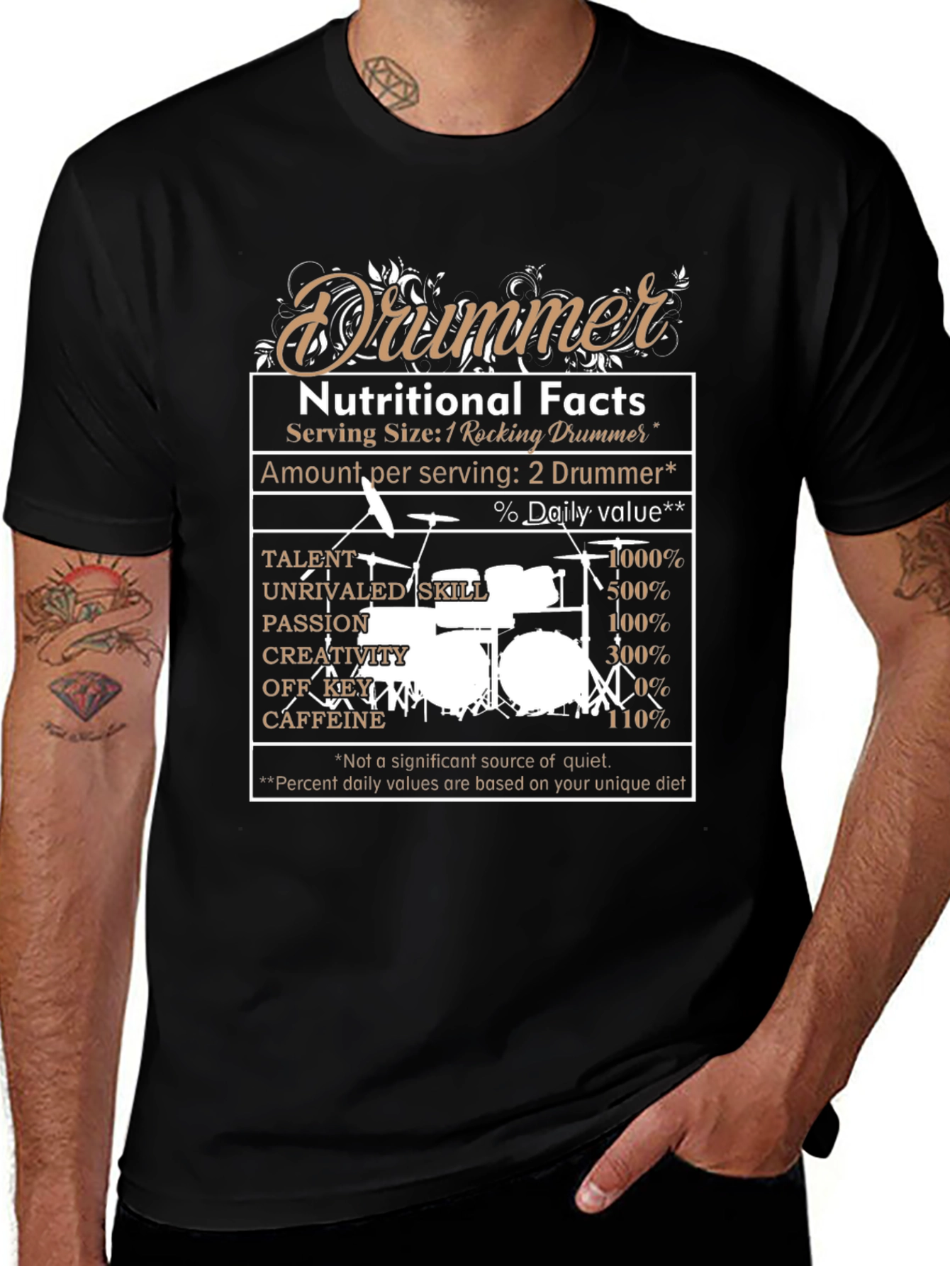 Variant 13 of Drummer Nutritional Facts Graphic Tee
