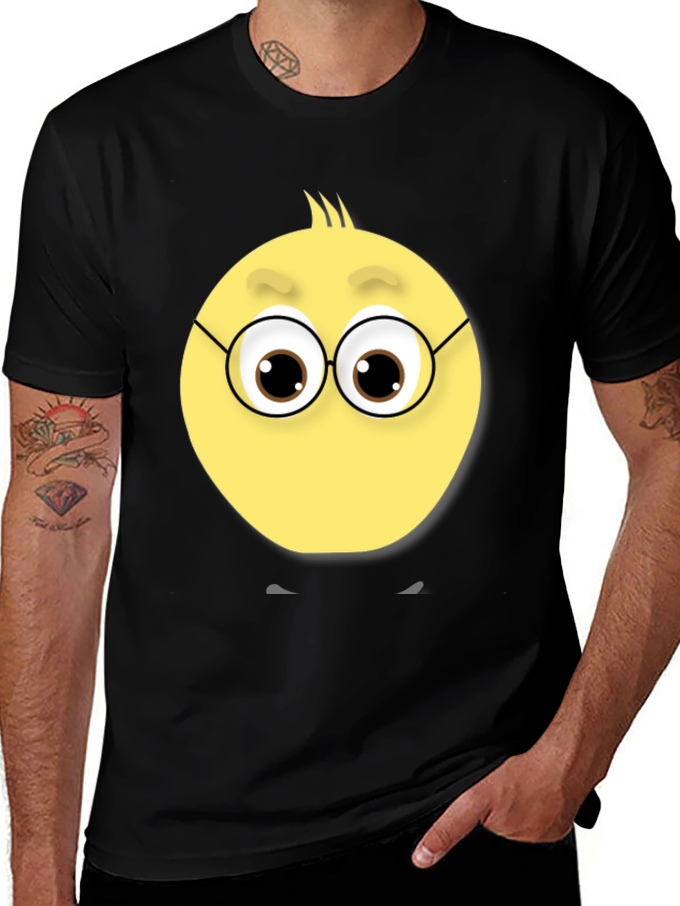 Black Funny Face T-Shirt - Unique Emoji Design main image