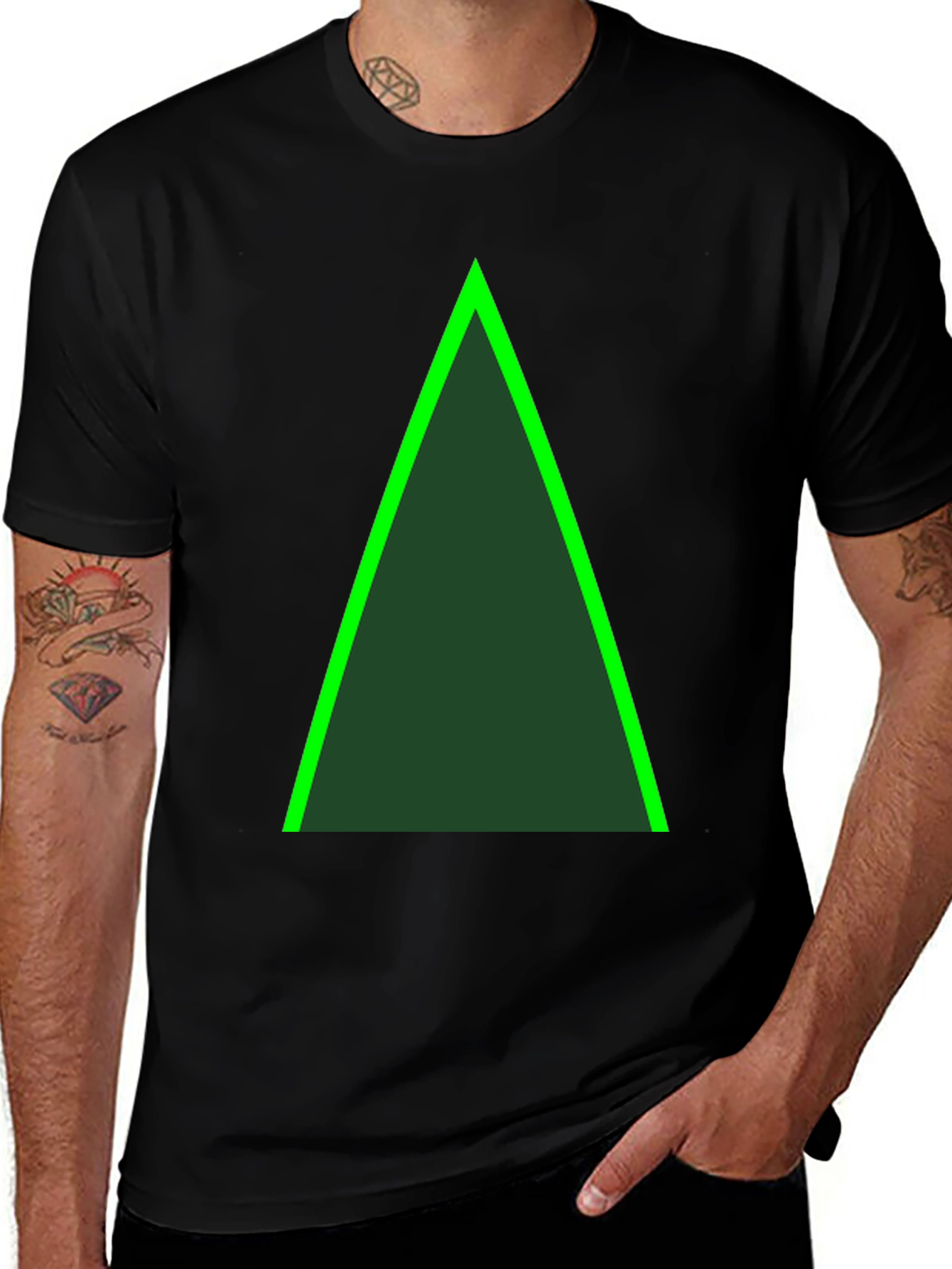 Variant 10 of Modern Black T-Shirt with Green Triangle