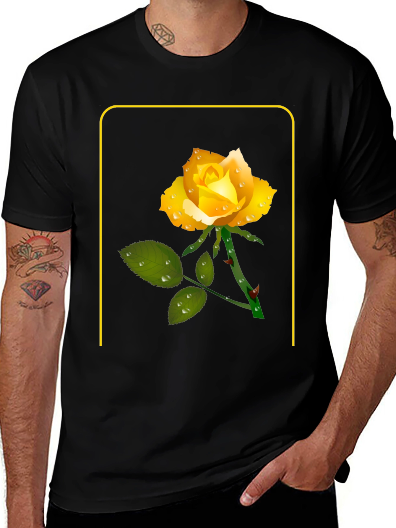 Variant 15 of Yellow Rose Graphic Tee - Stylish Floral Print Shirt