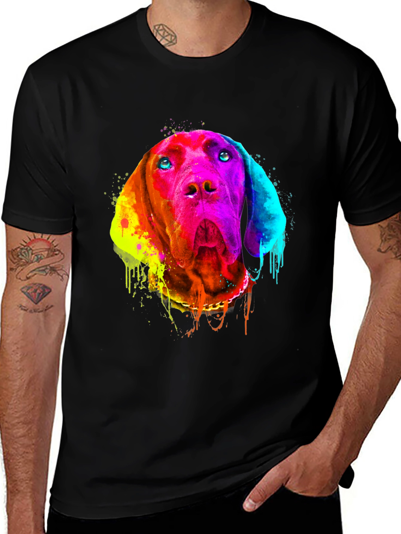 Variant 29 of Colorful Dog Graphic Tee - Unisex Black T-Shirt