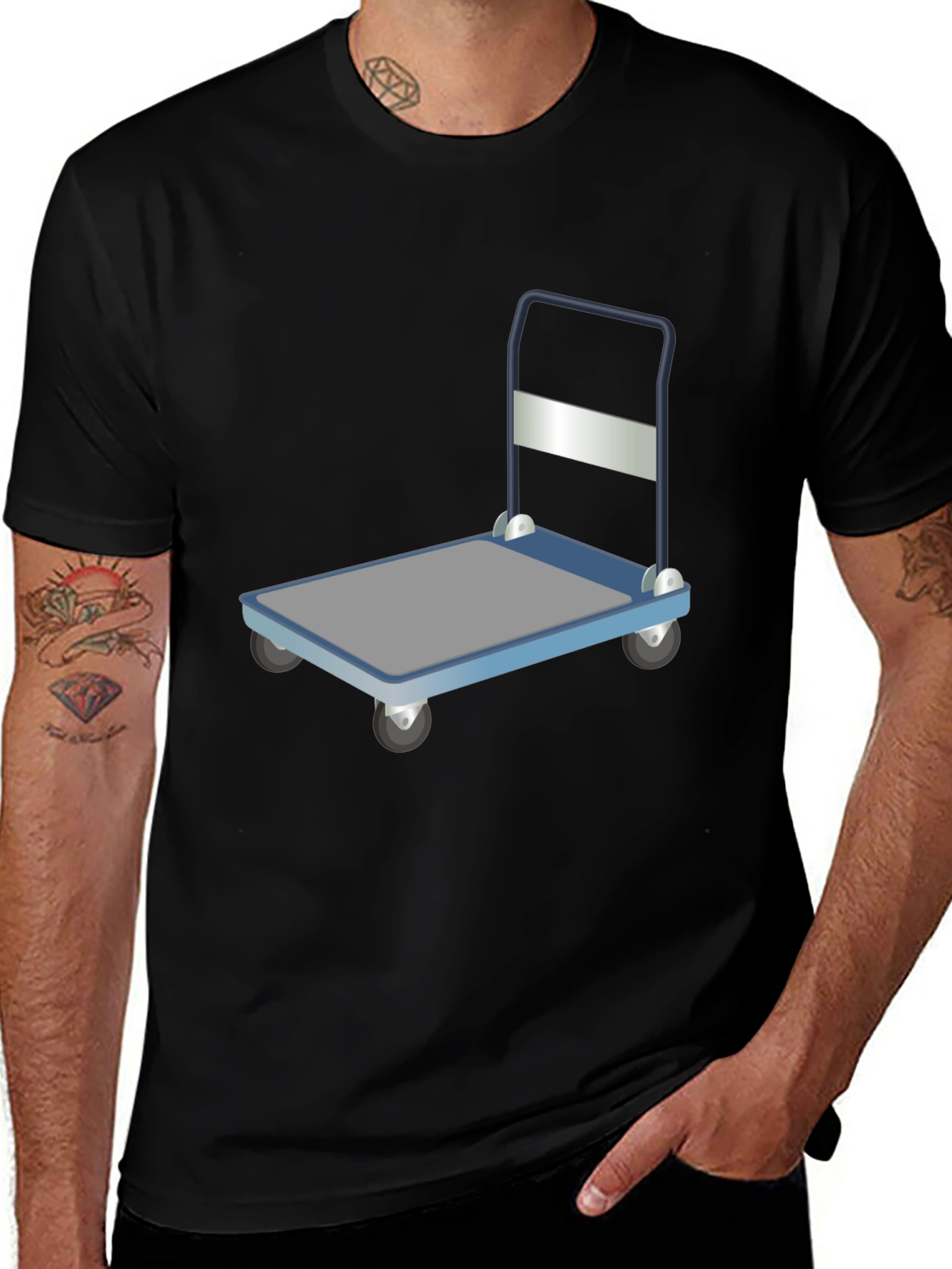 Variant 27 of Novelty Black T-Shirt with Trolley Graphic