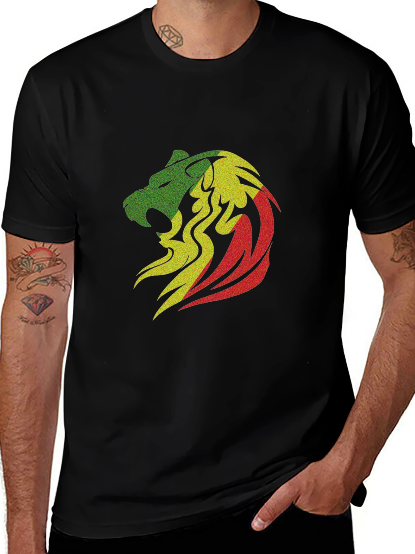 Rasta Lion Head Graphic T-Shirt - Black