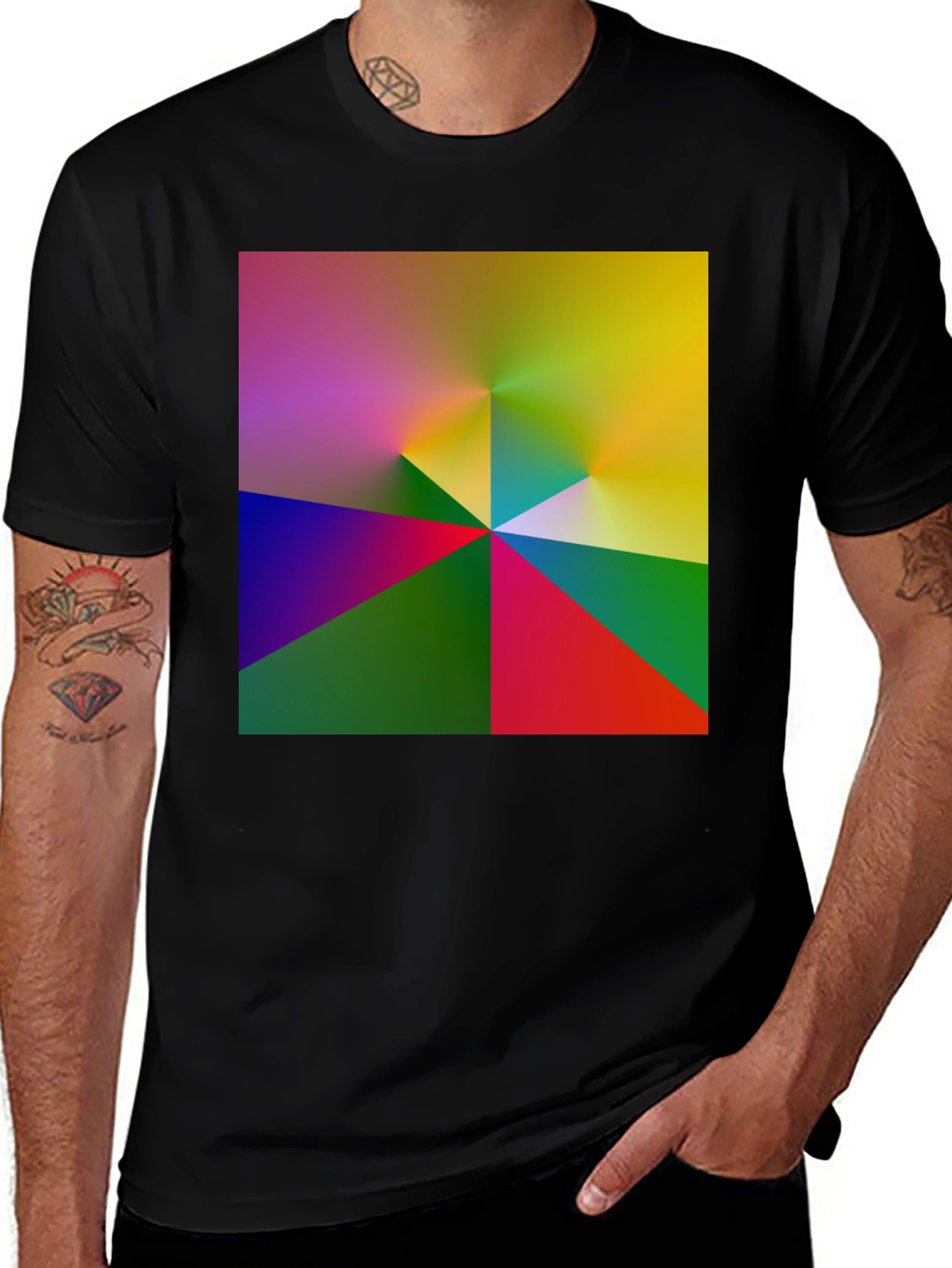 Variant 17 of Abstract Geometric Print Black T-Shirt