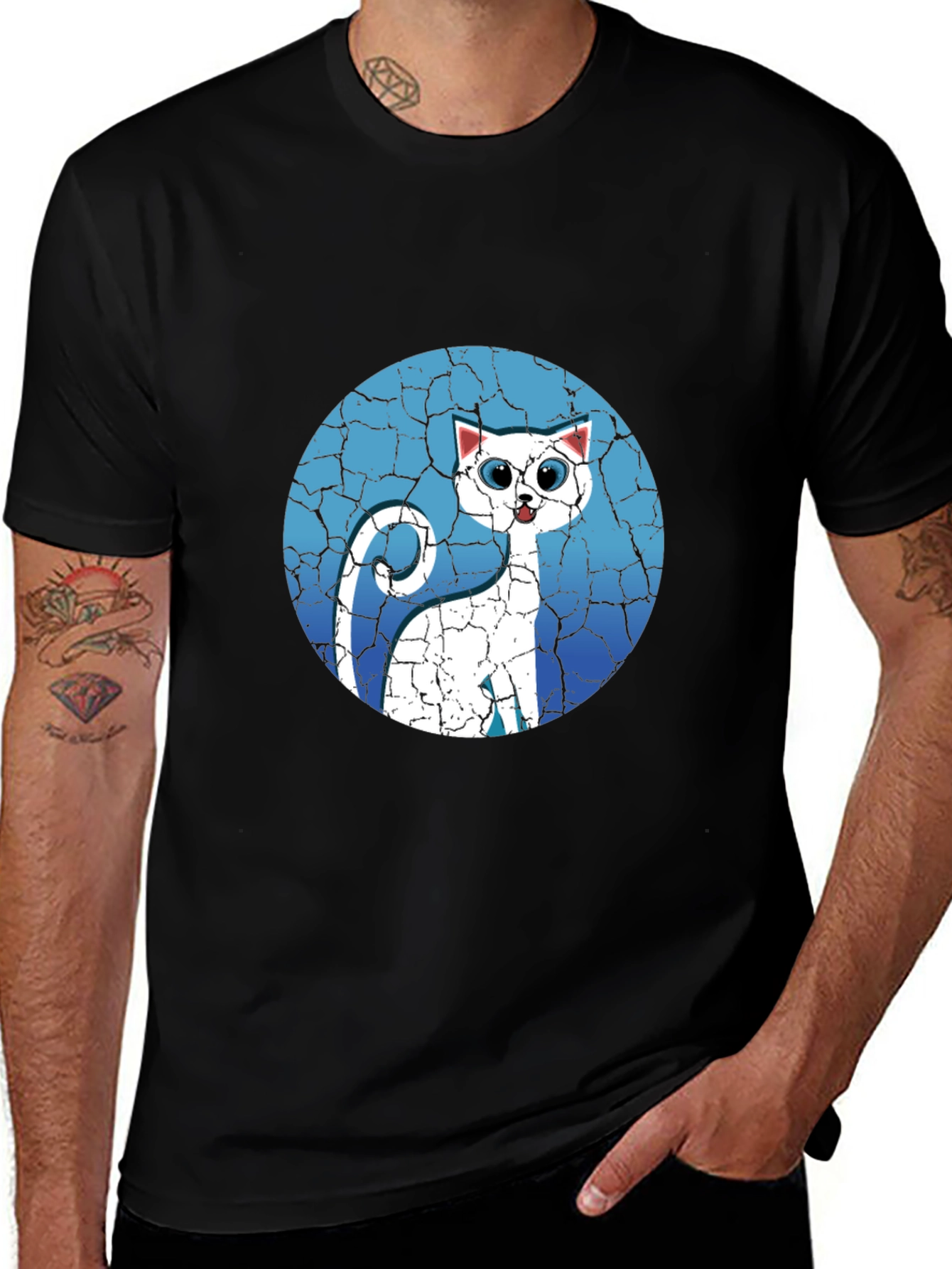 Variant 30 of Cat Graphic Tee - Cracked Background