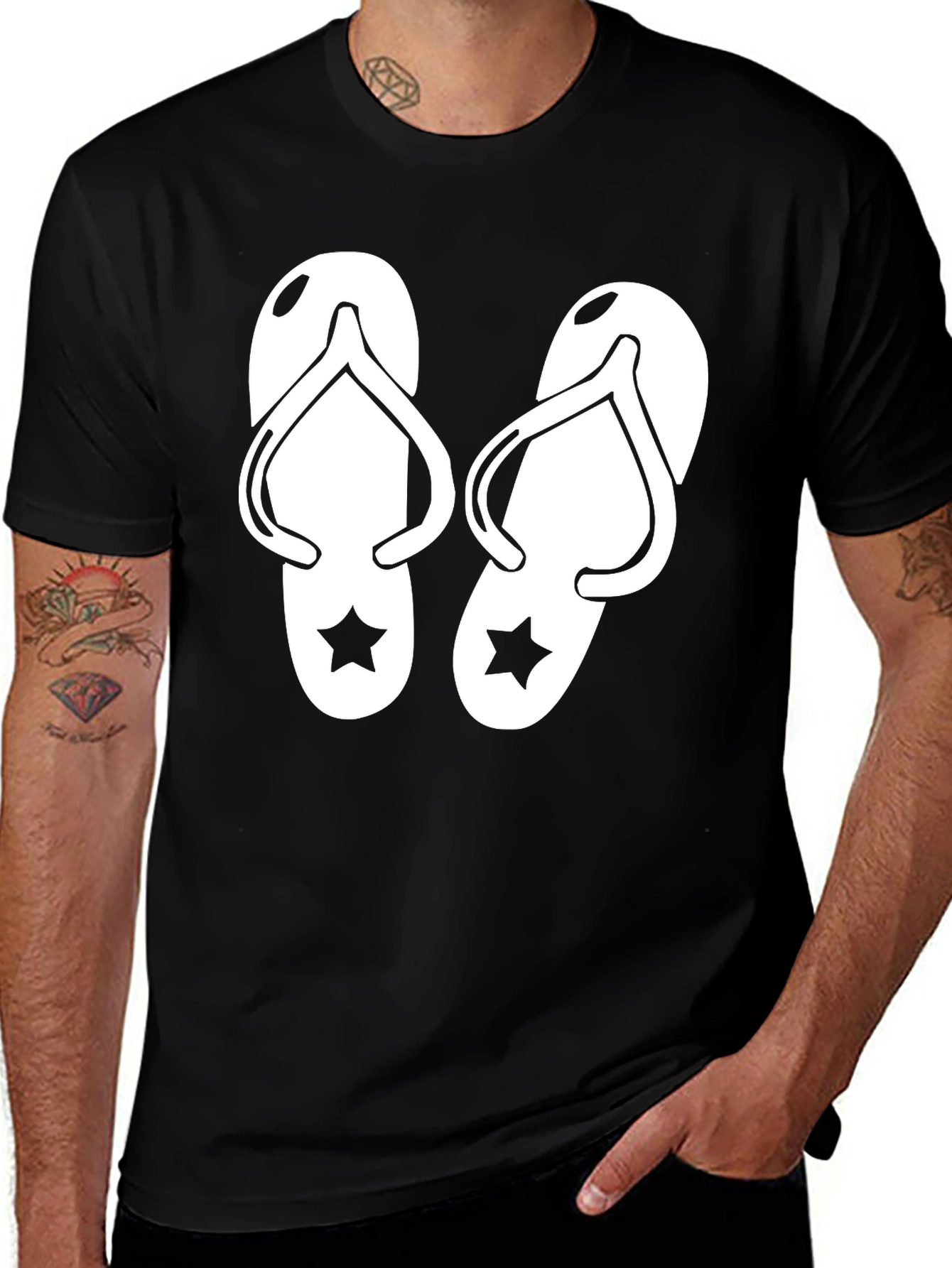 Variant 8 of Flip Flop Graphic T-Shirt - Black Cotton Tee