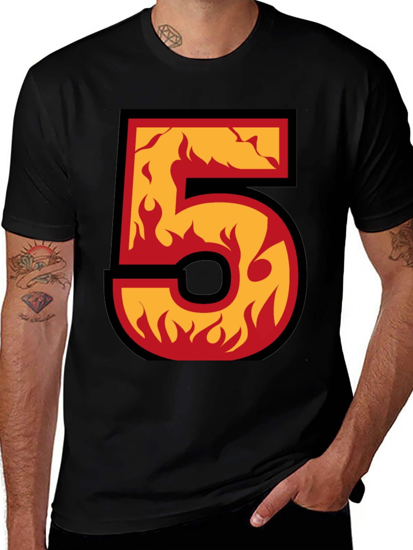 Flaming Number 5 Graphic T-Shirt