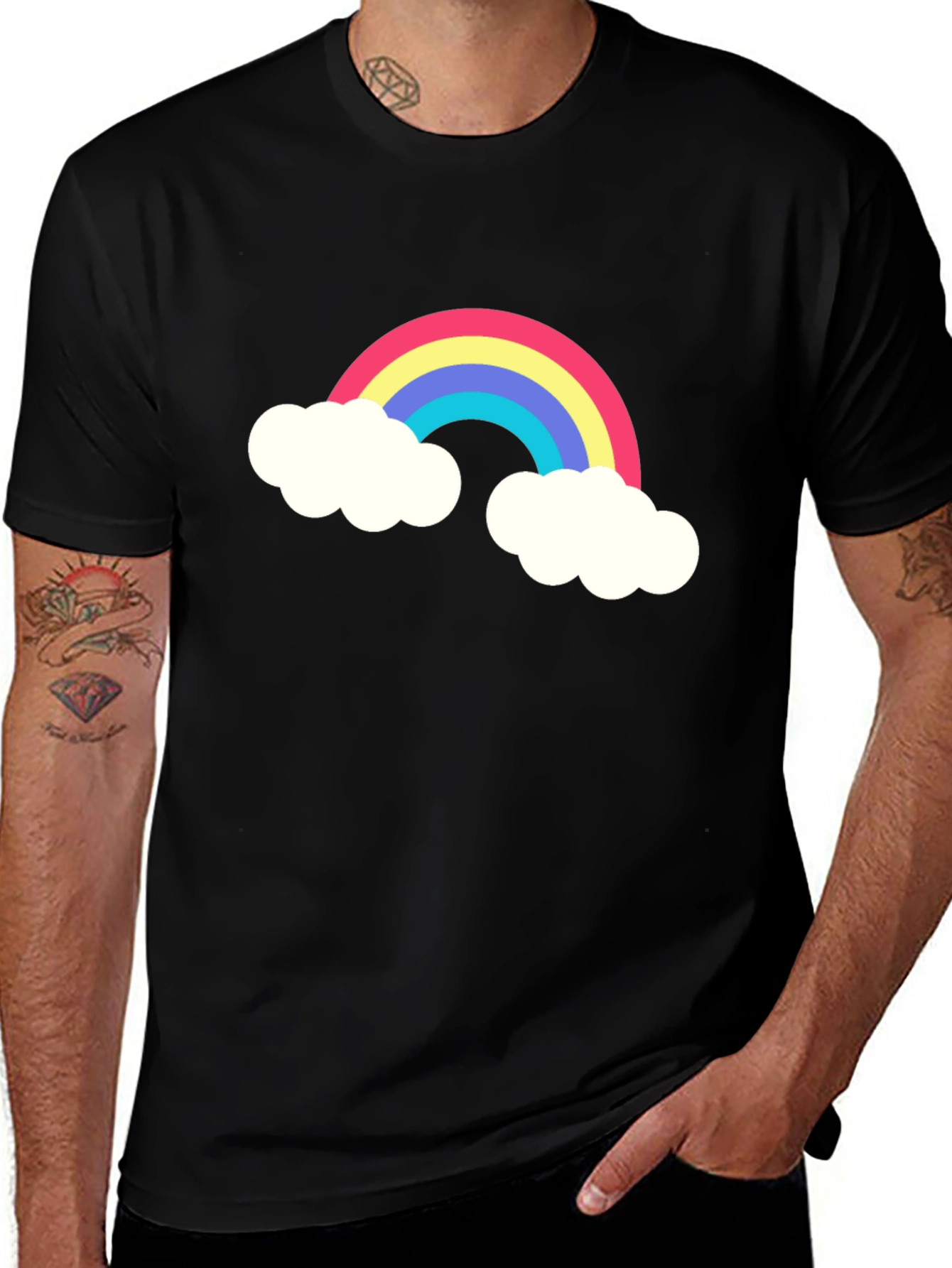 Variant 9 of Rainbow Cloud Graphic Tee - Black Cotton T-Shirt