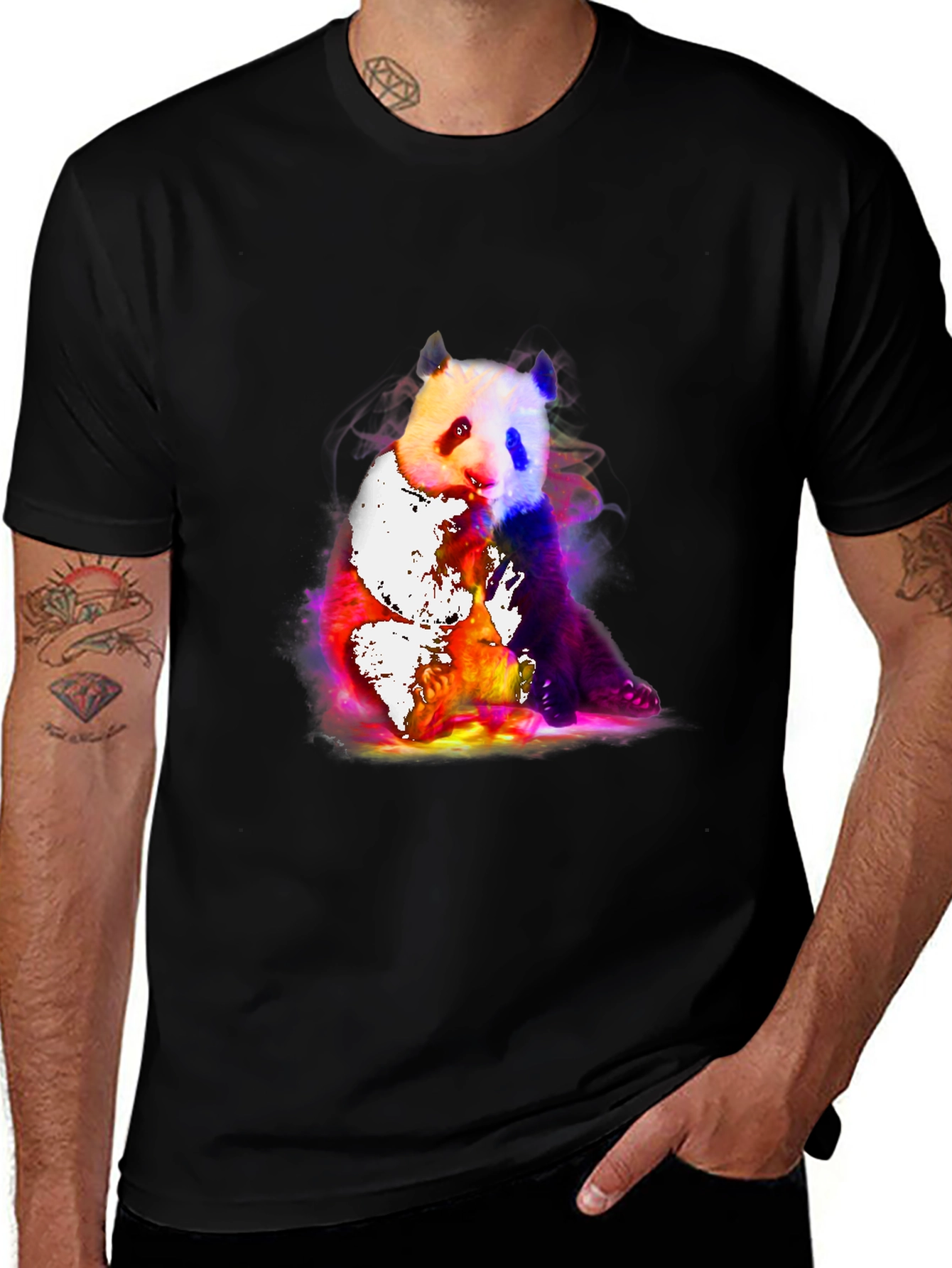 Variant 21 of Panda Galaxy Print Black T-Shirt