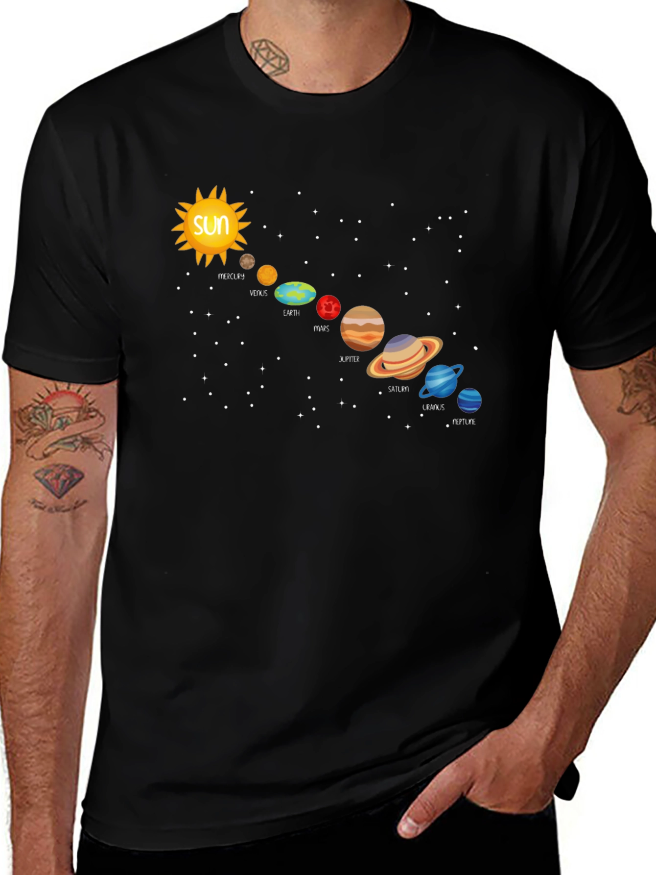 Variant 9 of Solar System Planets Graphic T-Shirt - Black