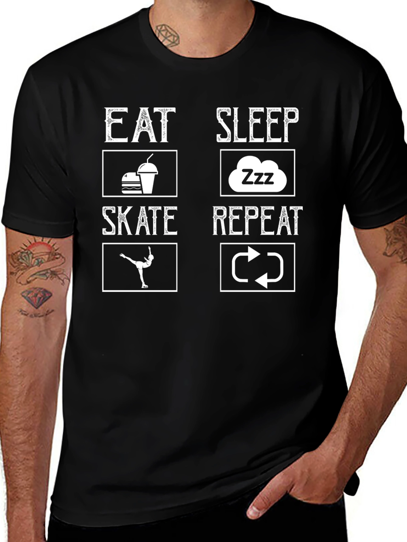 Black Eat Sleep Skate Repeat Black T-Shirt main image