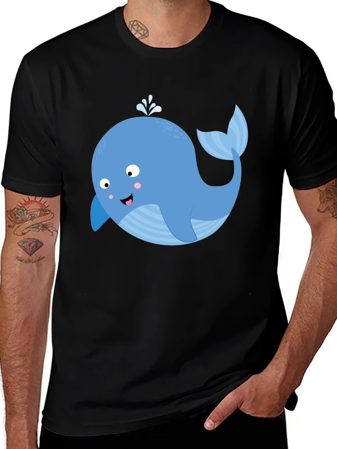 Variant 17 of Whimsical Whale Graphic T-Shirt - Black