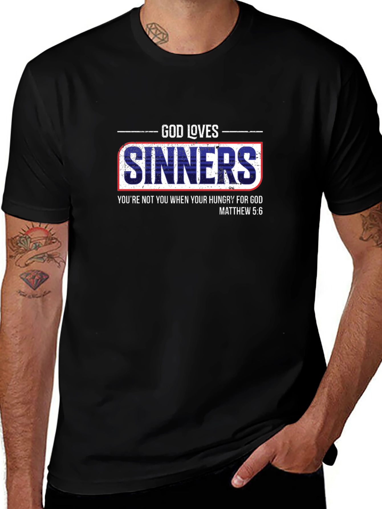 Variant 11 of God Loves Sinners Christian T-Shirt - Matthew 5:6