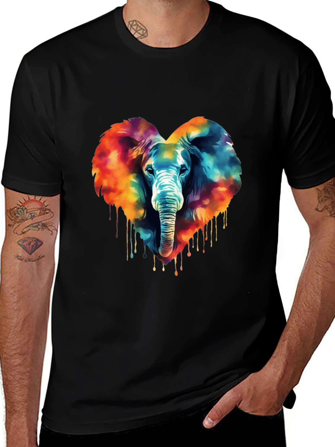Variant 27 of Vibrant Elephant Heart Graphic Tee - Black