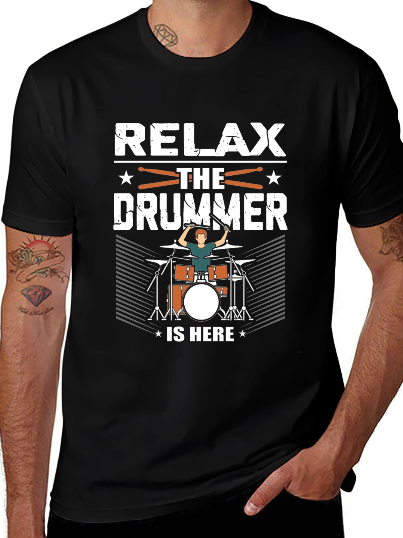 Relax The Drummer Is Here Black T-Shirt