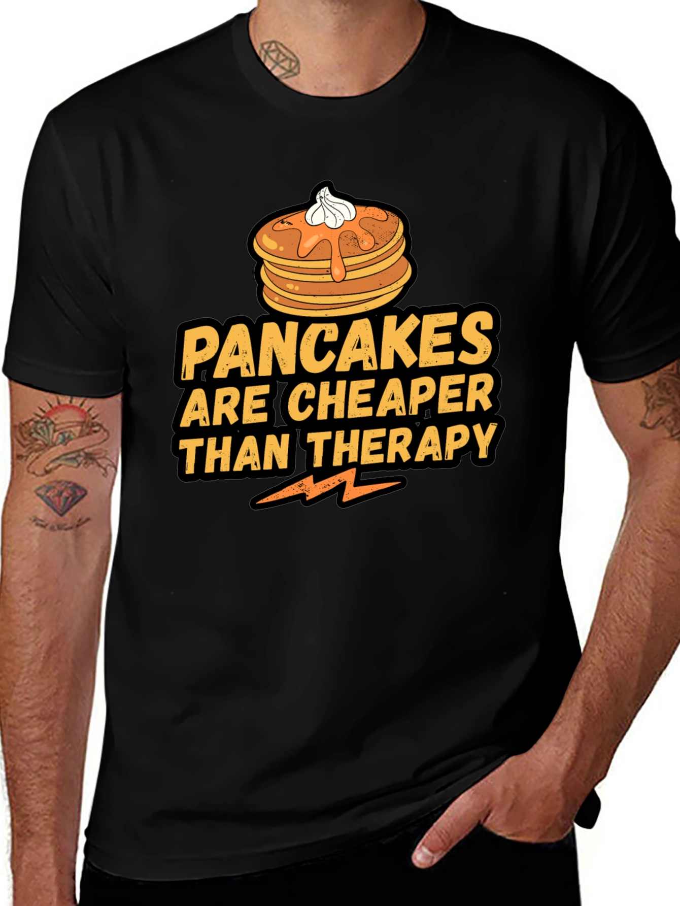 Variant 5 of Pancakes Cheaper Than Therapy Black T-Shirt