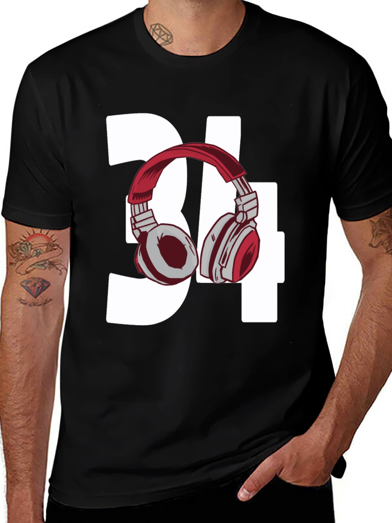 Variant 23 of Stylish Number 34 Headphones Graphic Tee