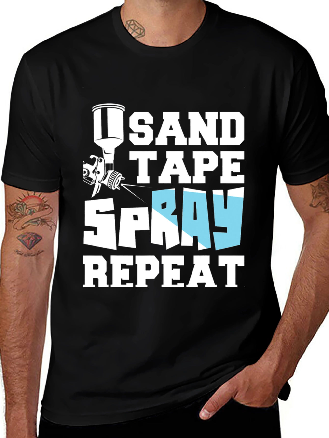 Variant 27 of Sand Tape Spray Repeat Black T-Shirt