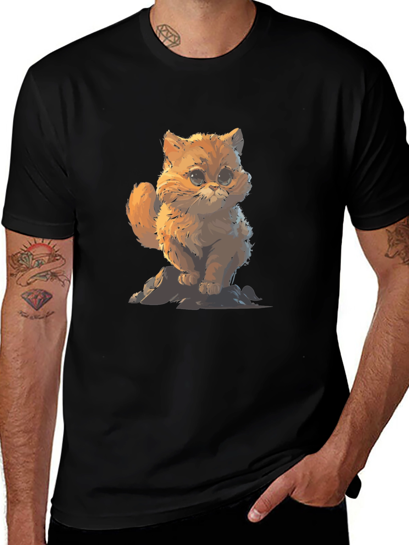 Variant 30 of Cute Cat Graphic Black T-Shirt