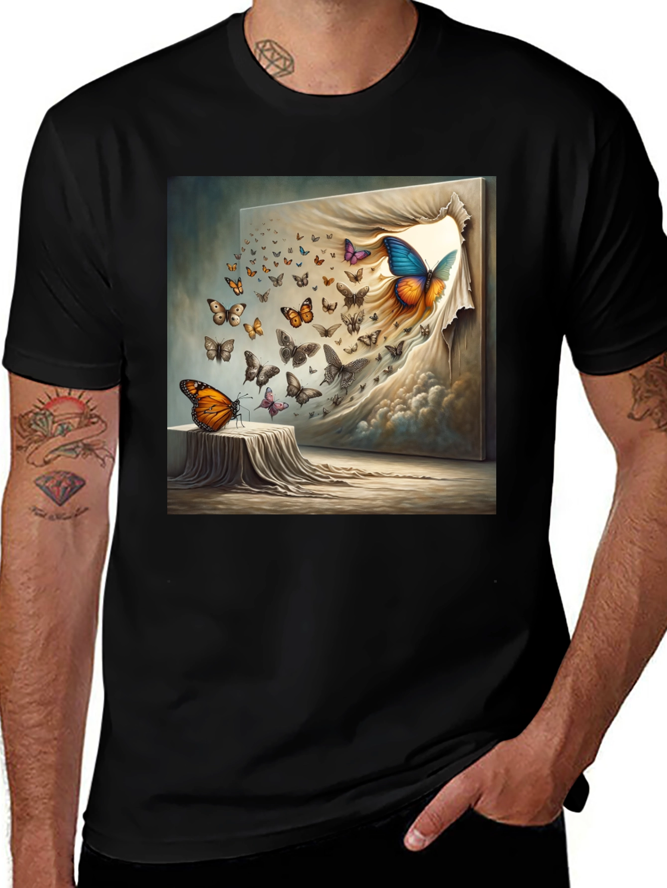 Variant 11 of Butterfly Art Print Black T-Shirt