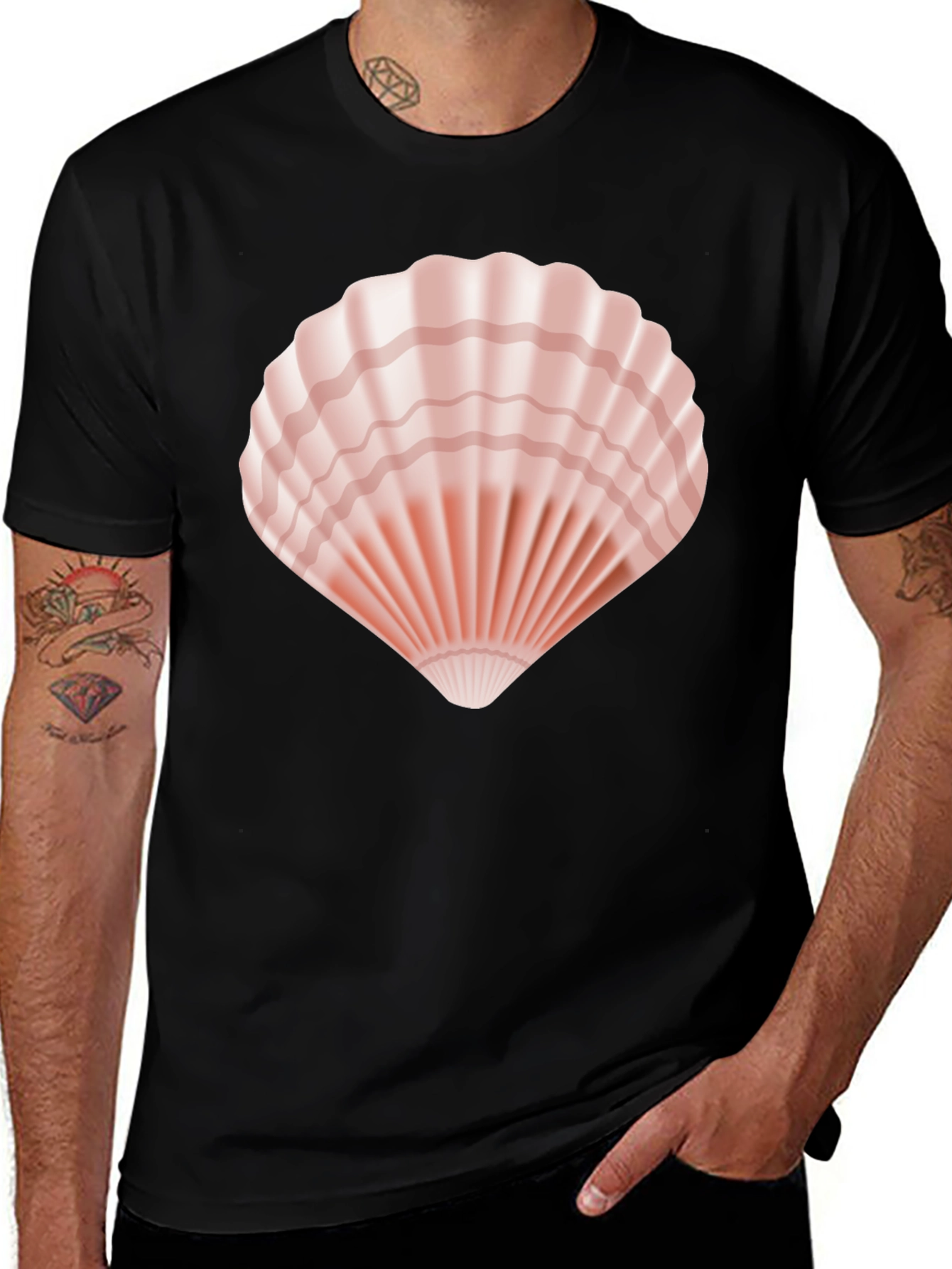 Variant 26 of Seashell Graphic Tee - Black Cotton Casual T-Shirt