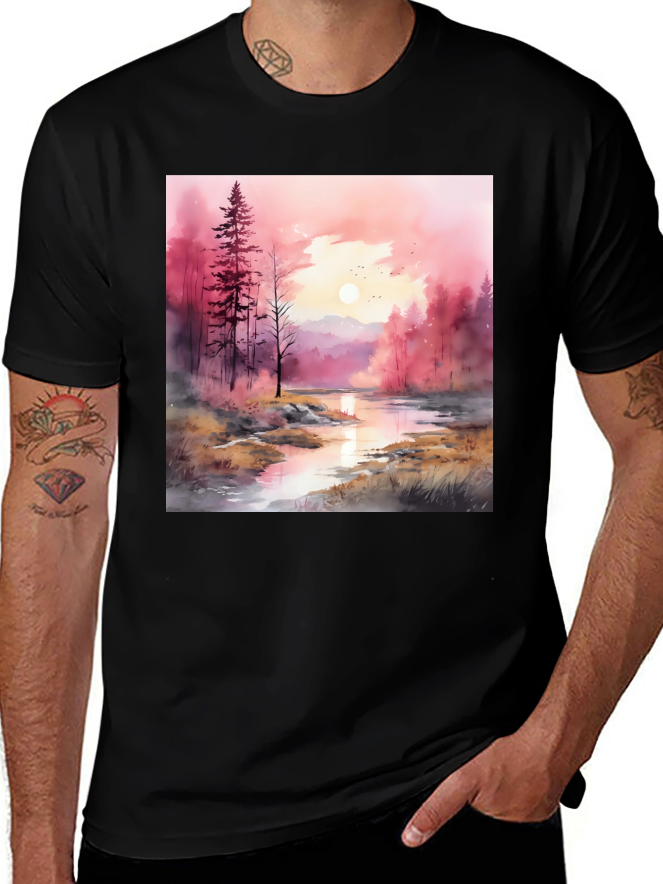 Variant 29 of Watercolor Sunset Forest T-Shirt