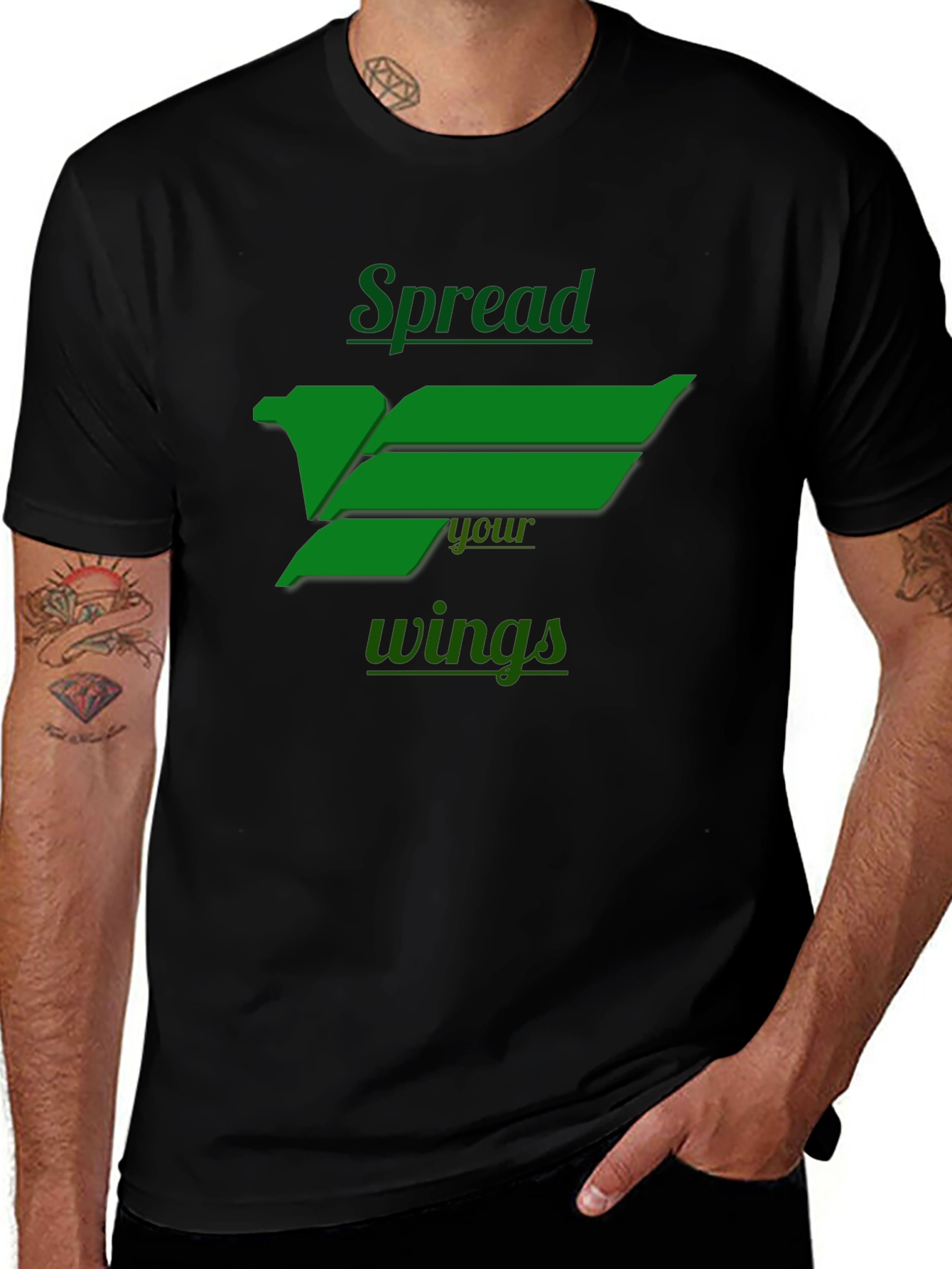 Variant 16 of Spread Your Wings Graphic Tee - Black Cotton T-Shirt