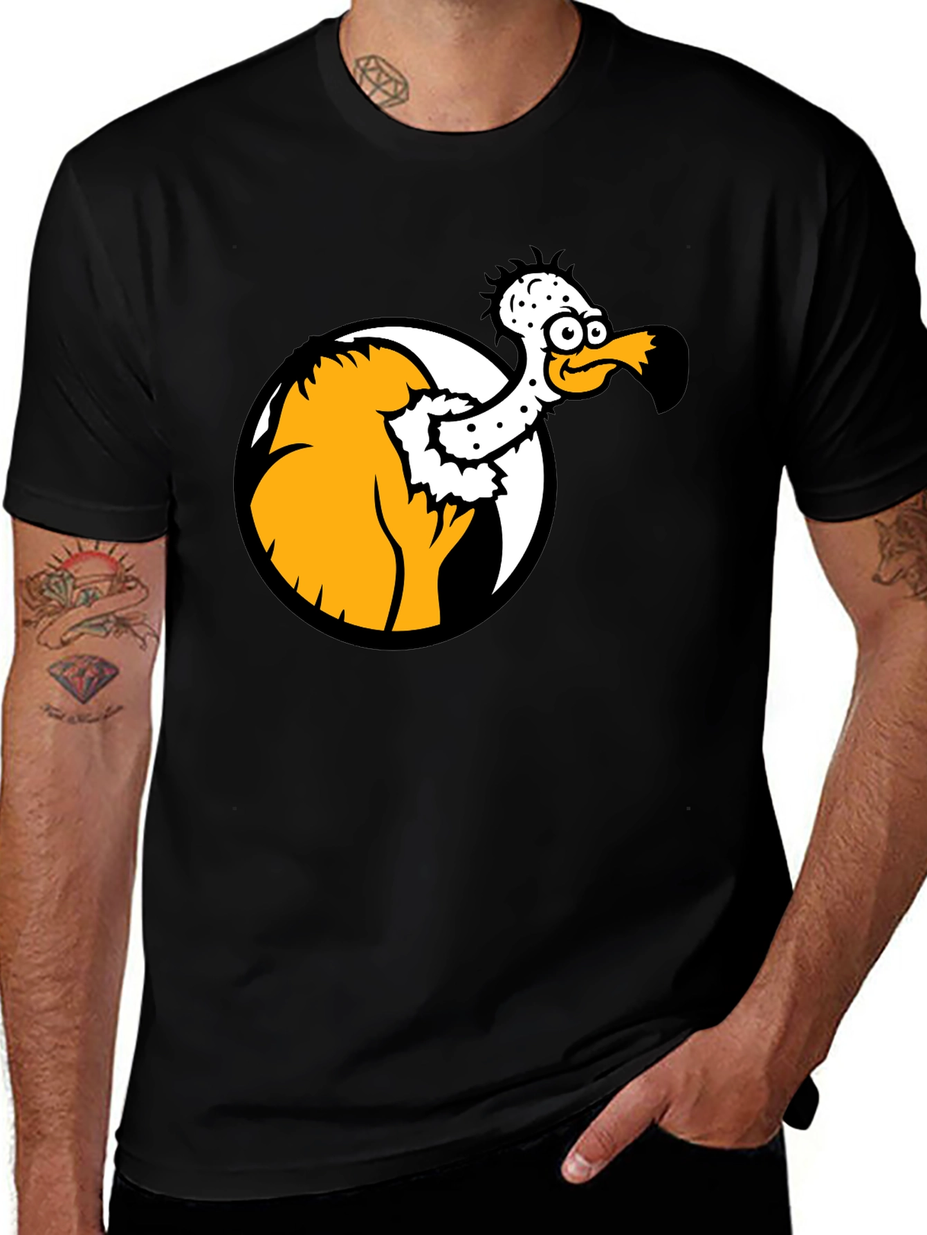 Variant 14 of Cartoon Dodo Bird Graphic Tee - Black Cotton Blend