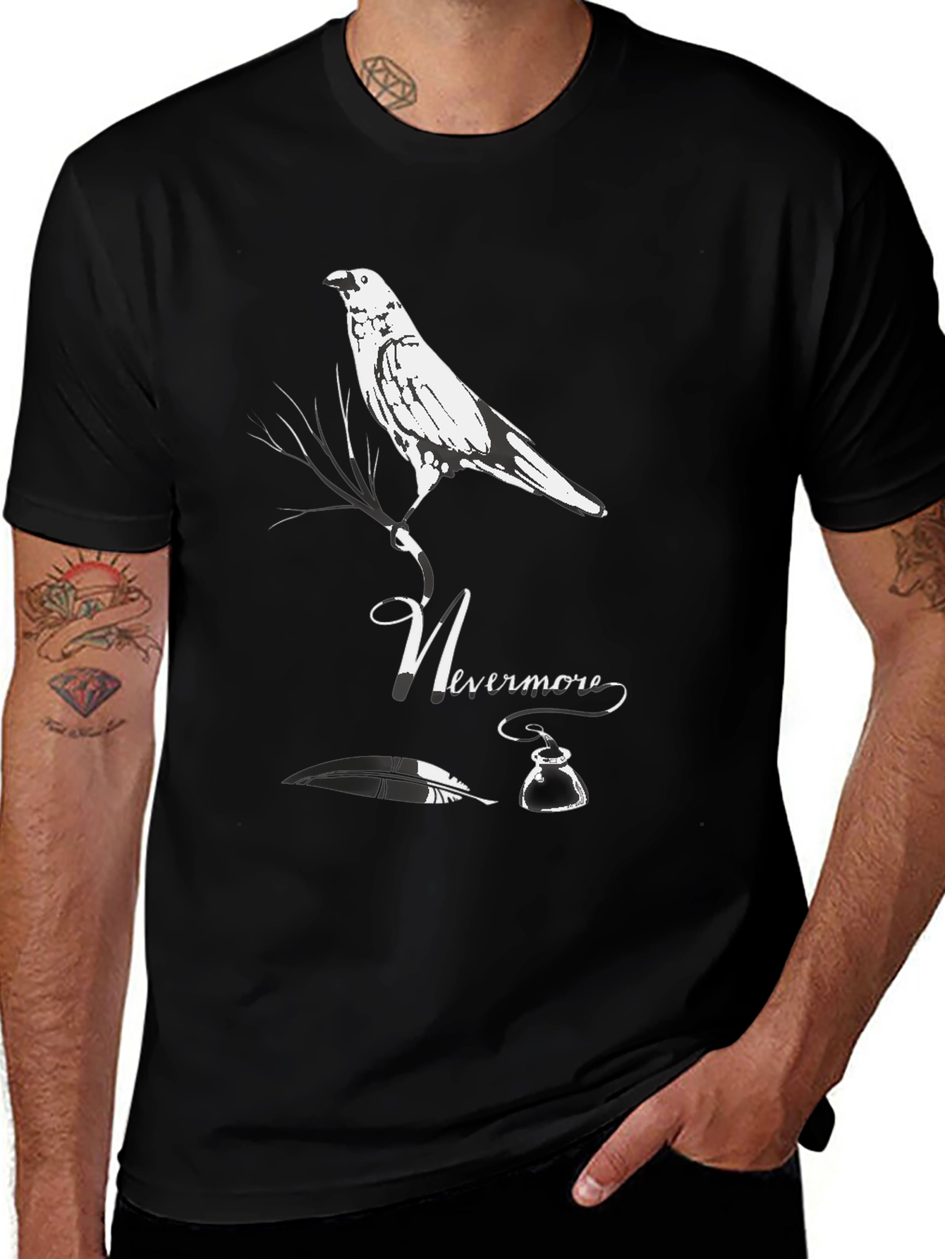 Black Nevermore Raven Graphic Tee - Edgar Allan Poe T-Shirt main image
