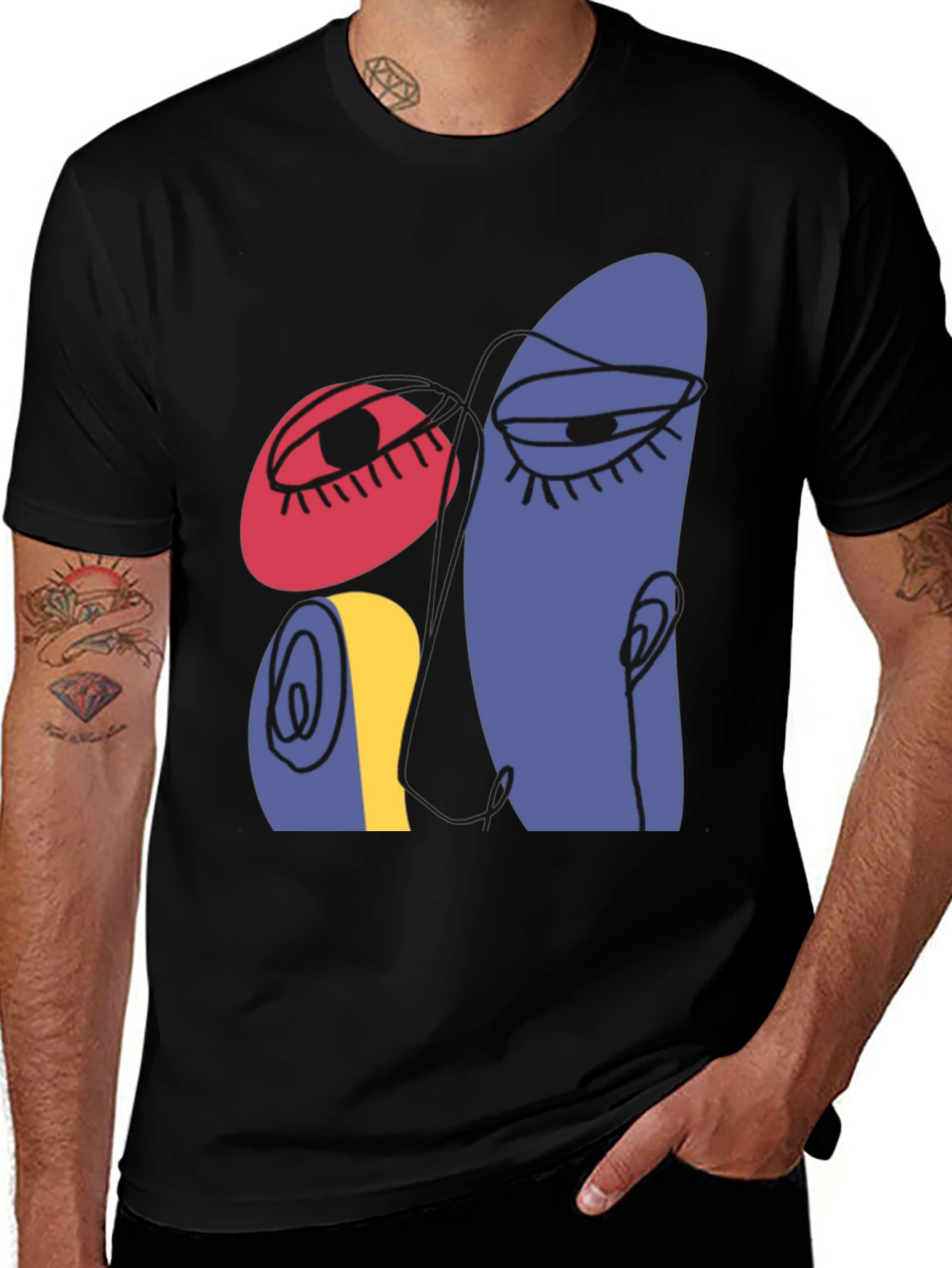 Variant 29 of Abstract Art Face Graphic Print Black Tee