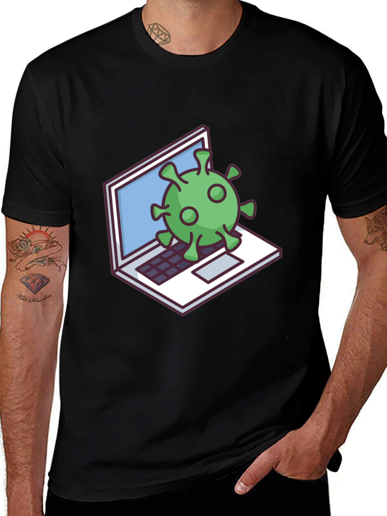 Variant 18 of Virus Laptop Graphic Tee - Black Cotton T-Shirt