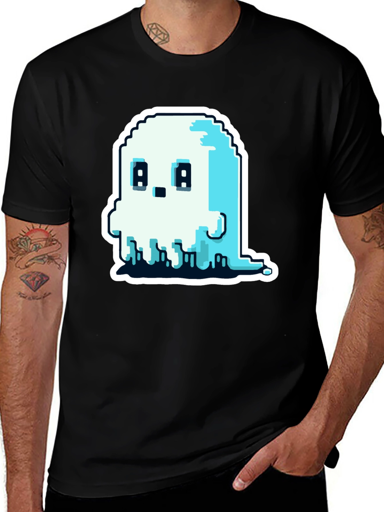 Variant 28 of Pixel Ghost Graphic Tee - Spooky Cute Shirt