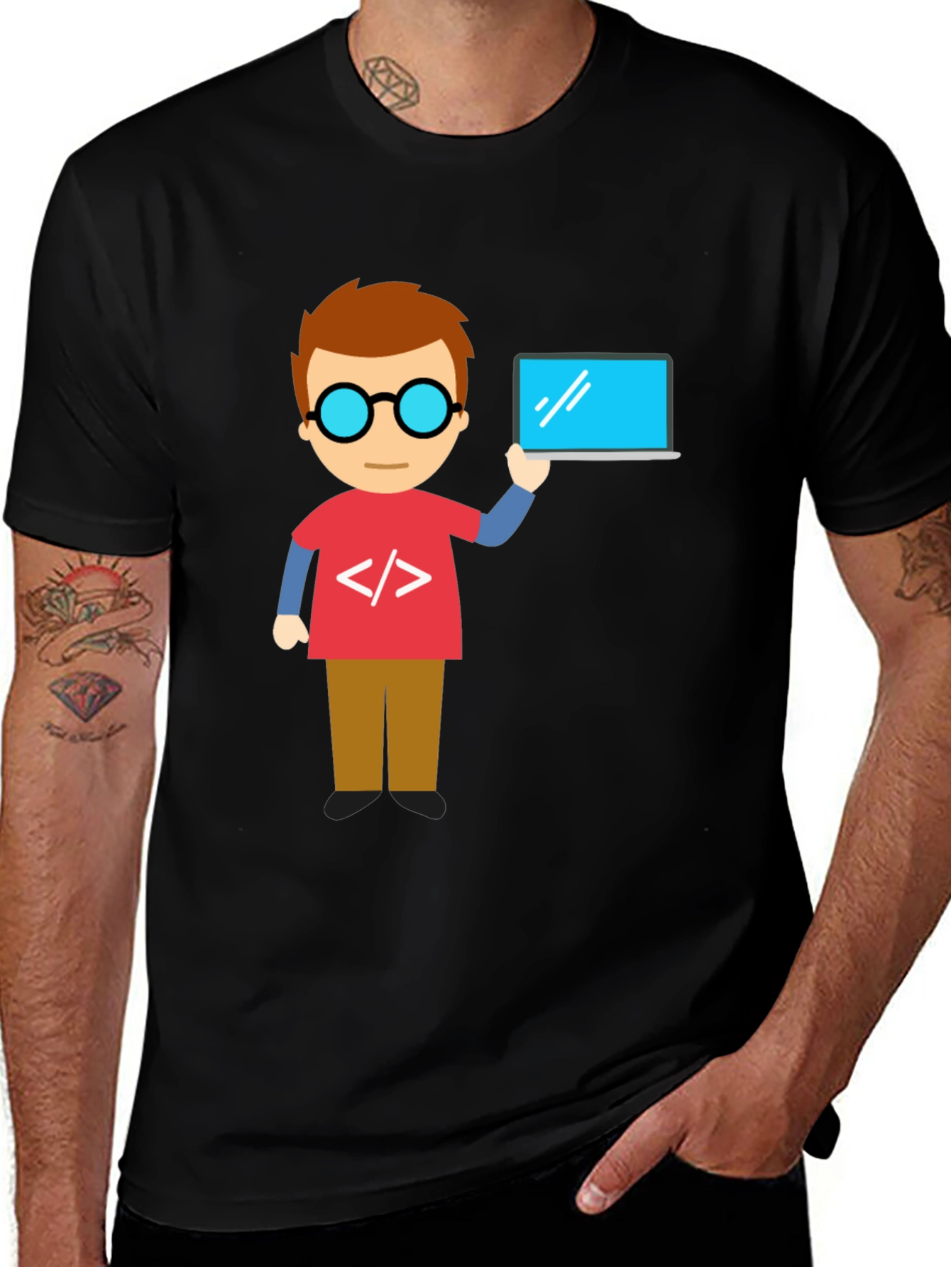 Variant 12 of Coder Cartoon Graphic T-Shirt