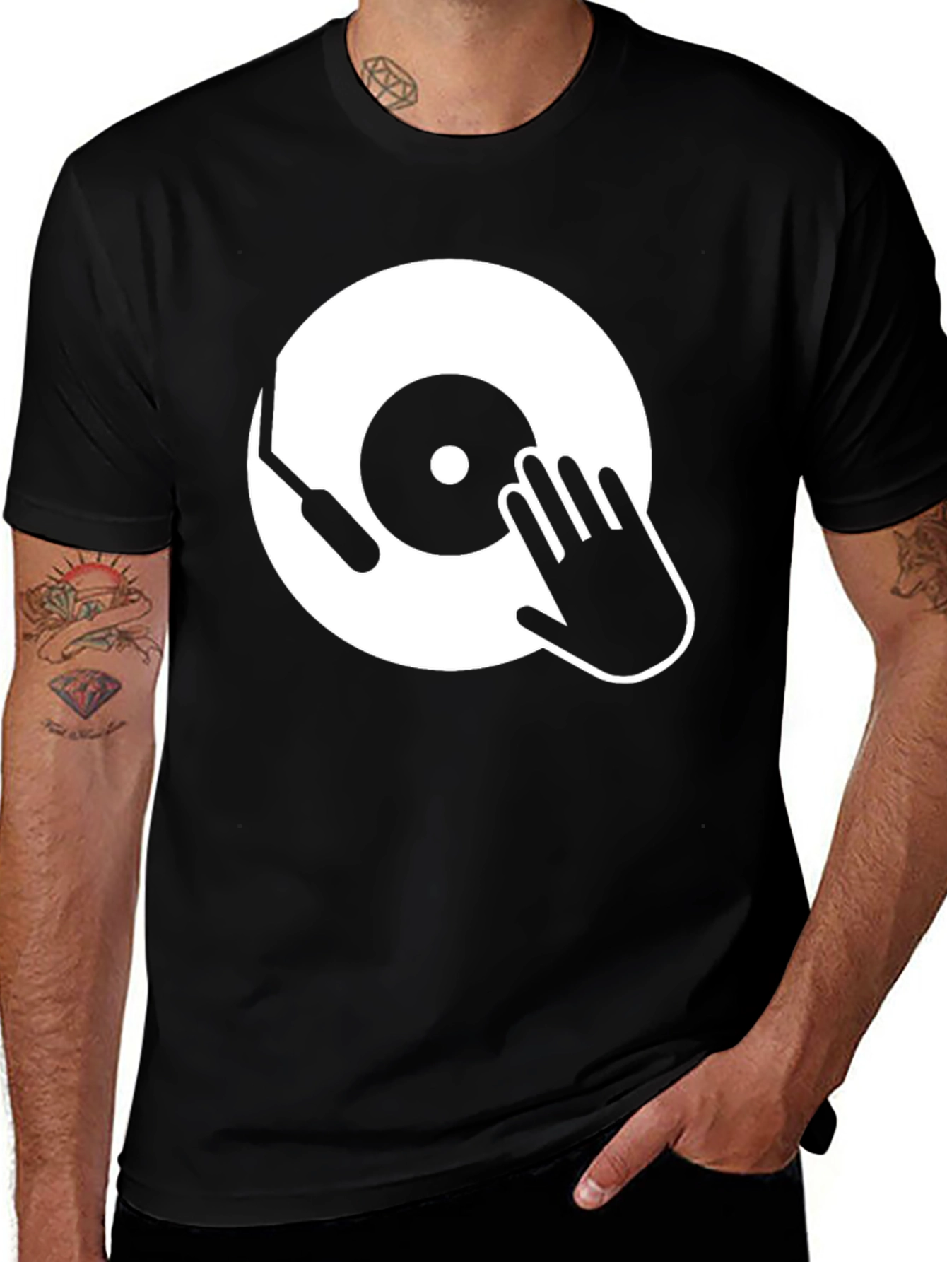 Variant 21 of DJ Turntable Graphic T-Shirt - Black Cotton Tee