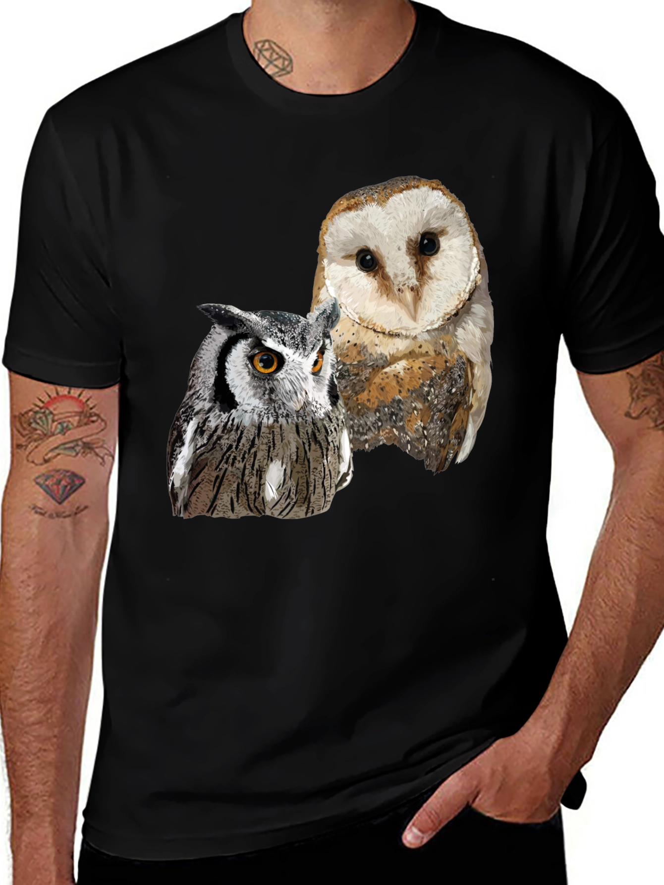Variant 9 of Owl Duo Graphic Tee - Black Cotton T-Shirt