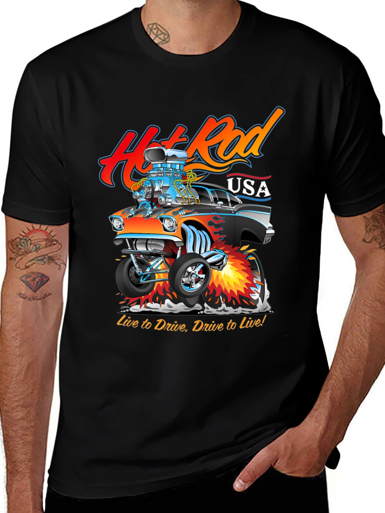 Hot Rod USA Graphic Tee - Drive to Live!