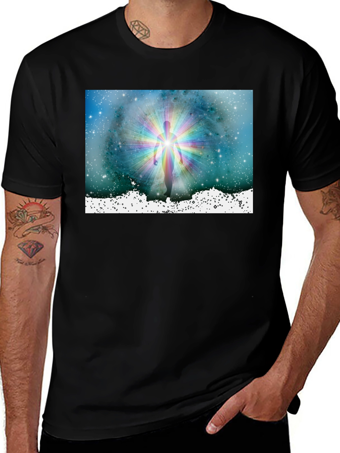 Variant 16 of Celestial Being Graphic Tee - Black Cotton Comfort