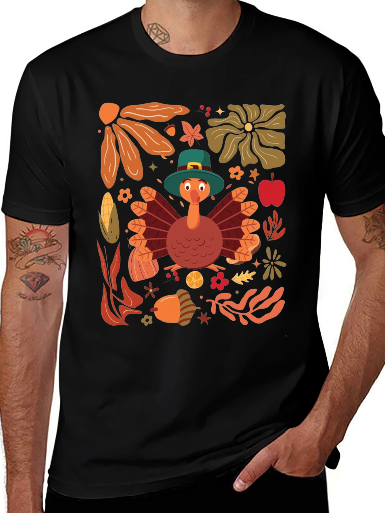 Black Thanksgiving Turkey Graphic T-Shirt main image